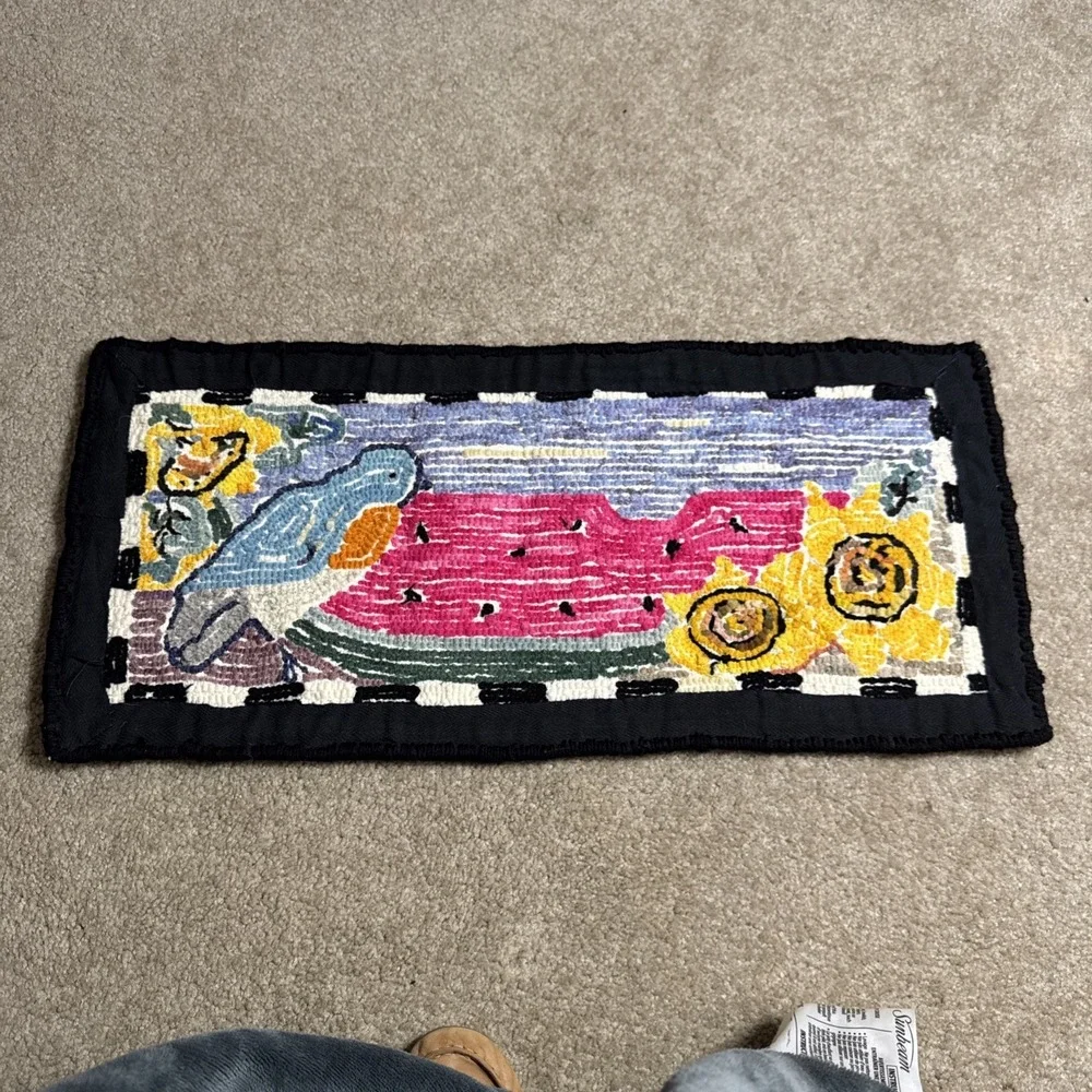 VINTAGE PRIMITIVE HAND HOOKED WOOL RUG HOOKED RUG‎ 23